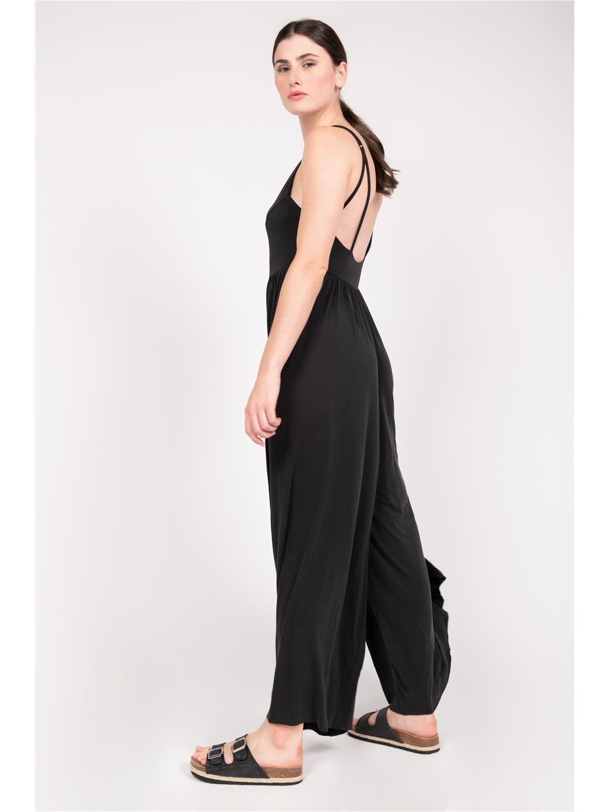Jumpsuit mit langen weiten Beinen und tiefem Rückenausschnitt mit Schnürdetail