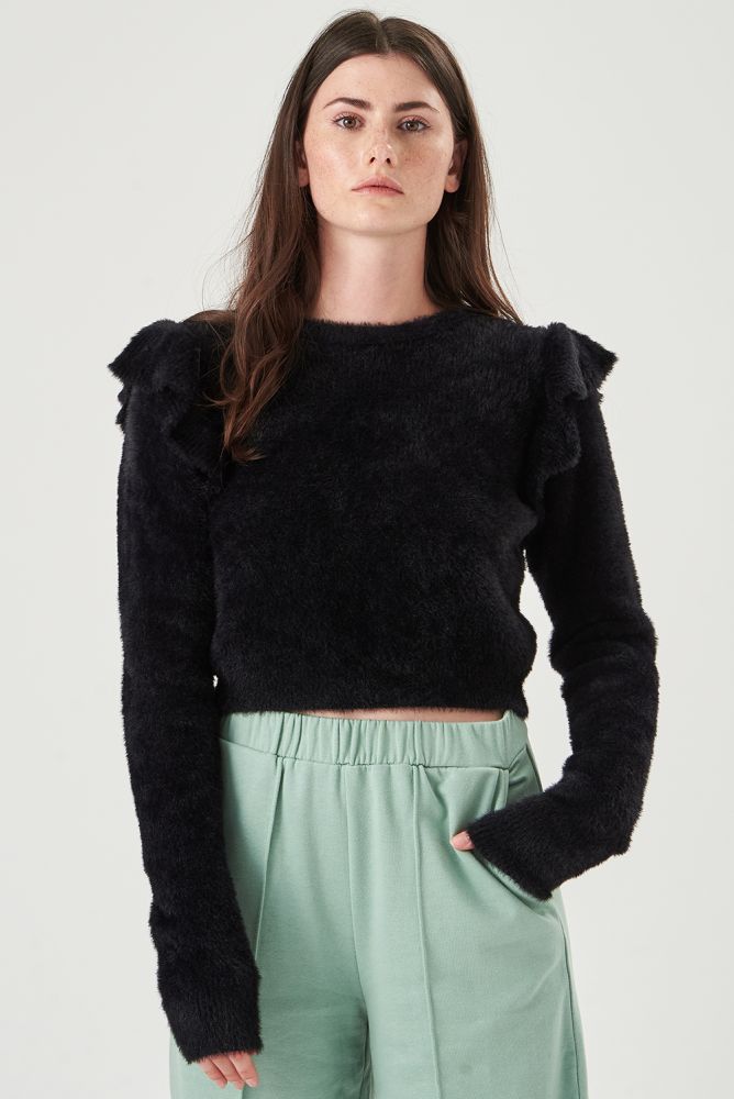 Pullover aus weichem Material mit Rüschen