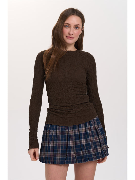 Strukturiertes Longsleeve in Dunkelbraun