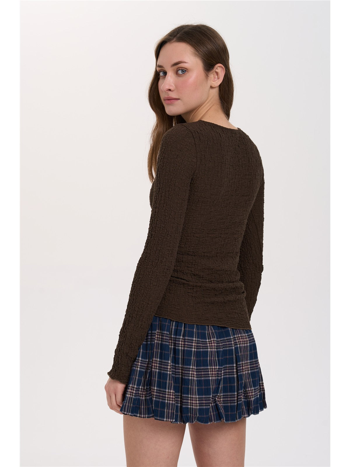 Strukturiertes Longsleeve in Dunkelbraun