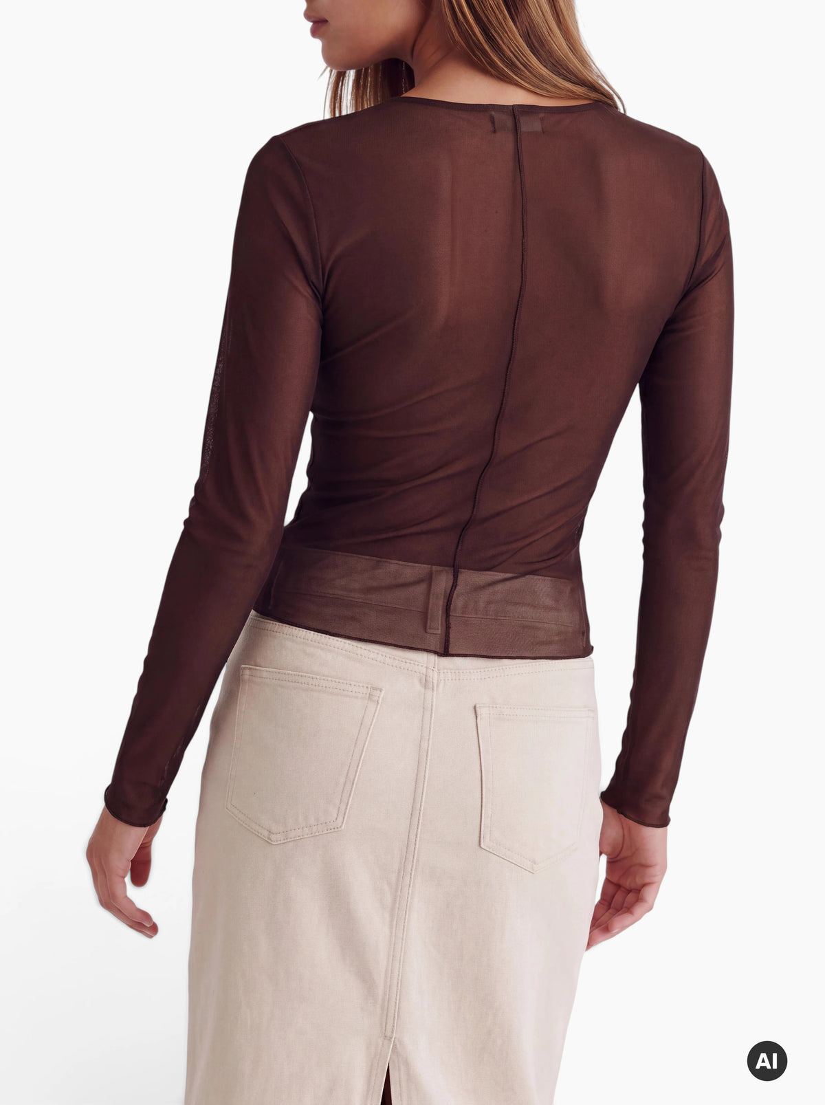 Shirt Mesh Langarm – Deep Chocolate Brown