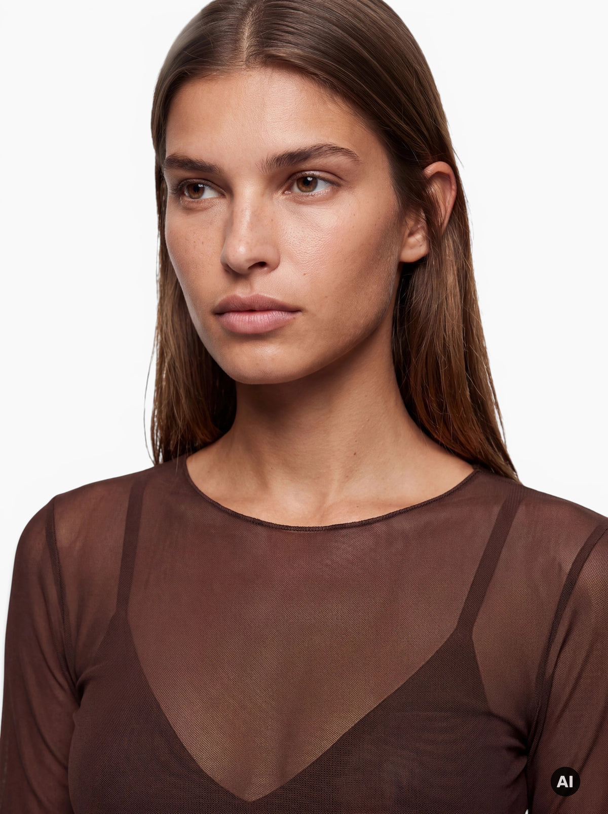 Shirt Mesh Langarm – Deep Chocolate Brown