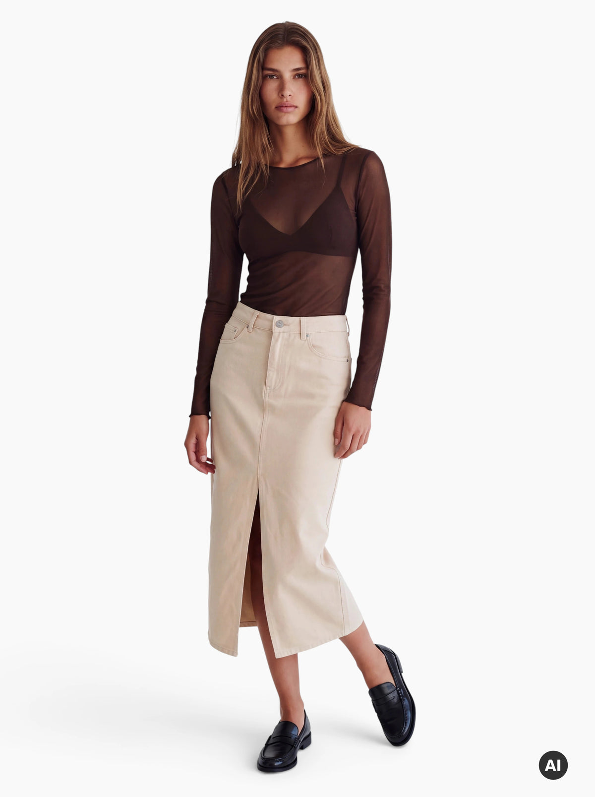 Shirt Mesh Langarm – Deep Chocolate Brown